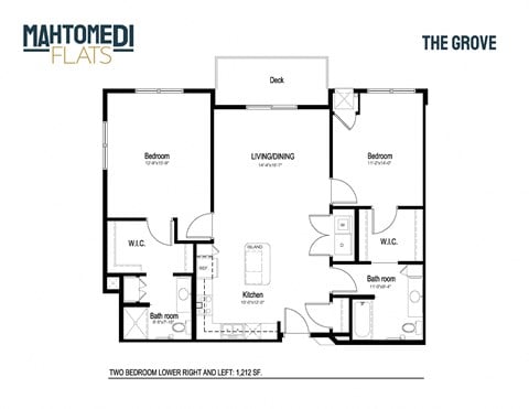 Floor plan for 2 beds, 2 baths, 1212 sqft